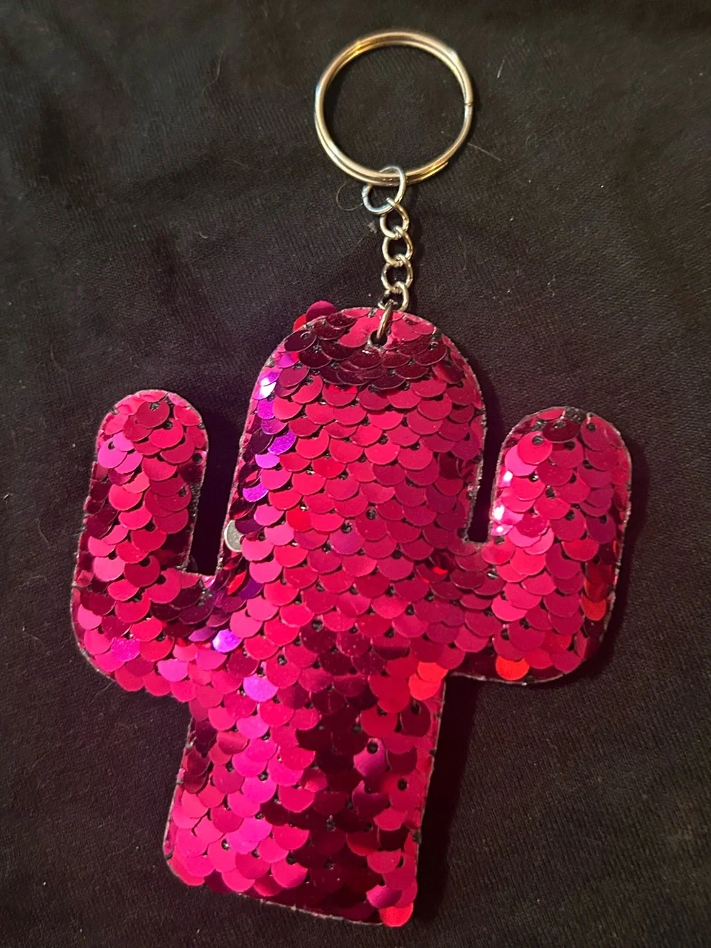 Sequin Cactus Keychain - Hot Pink
